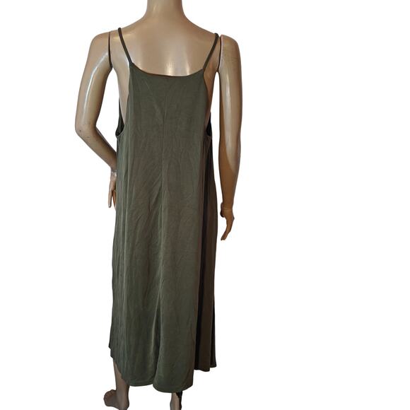 Joie Olive Green Asymmetrical Midi Slip Dress Modal Blend Spaghetti Strap - Picture 2 of 5